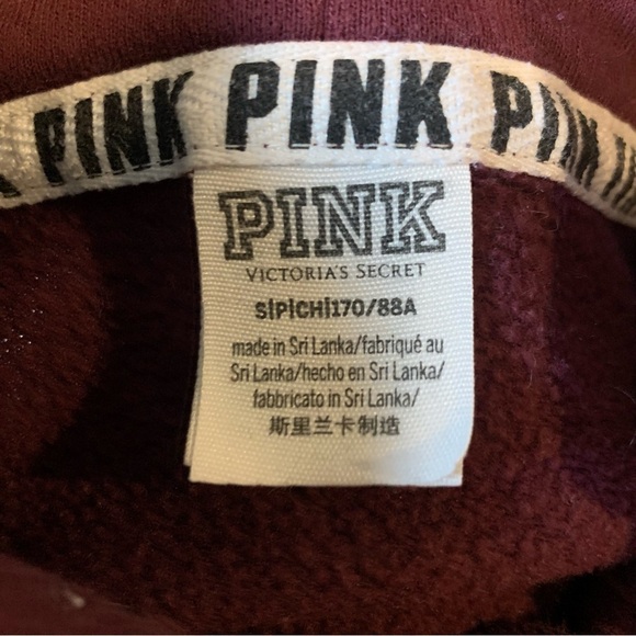 VICTORIA SECRET PINK Logo Burgundy Cowlneck Sweatshirt size small - Picture 6 of 7
